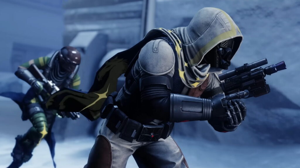Two armored Guardians moving forward with weapons in Destiny 2