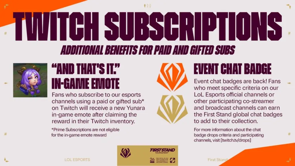 Twitch Subscription rewards graphic for LoL First Stand