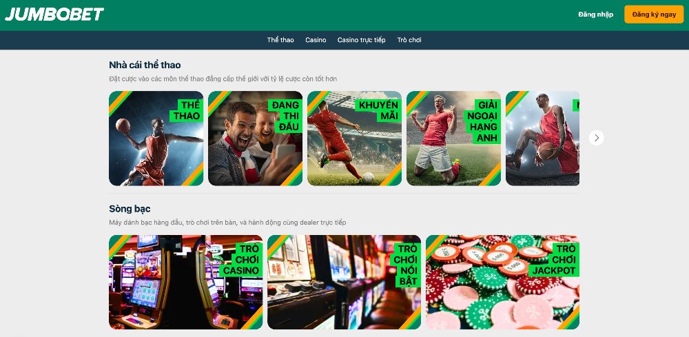 Ảnh chụp màn hình trang chủ của nhà cái uy tín Jumbobet