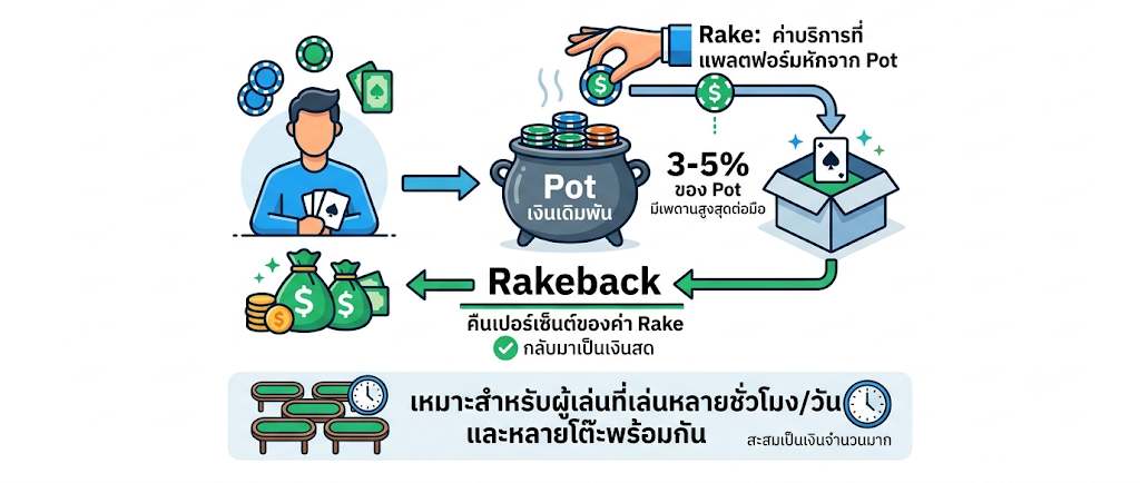 Rakeback ในเว็บโป๊กเกอร์ ออนไลน์ ทำงานอย่างไร