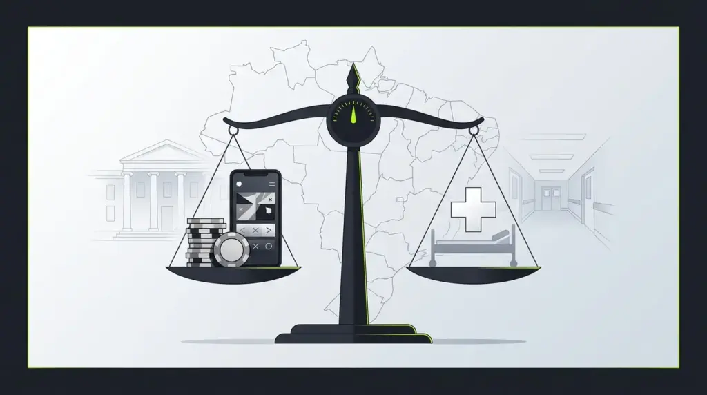 Balance scale linking Brazil betting firms with public healthcare costs in a liability lawsuit