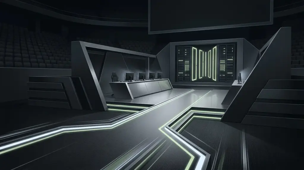 Dark esports arena and server racks representing Betway entering Alberta’s regulated betting market amid esports uncertainty